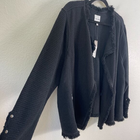 NEW Nic+Zoe Womens Plus 2X Black Onyx Fringe Open Front Cardigan Jacket - Picture 12 of 14